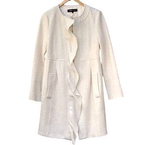 Nanette Lepore Wool Blend Coat Ruffle Zip Up Winter White Texture Women's Size 8